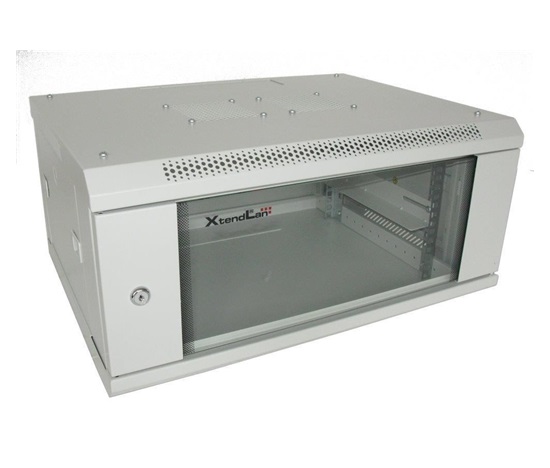XtendLan 19" nástěnný rozvaděč 4U 600x450, nosnost 60 kg, skleněné dveře, svařovaný, šedý