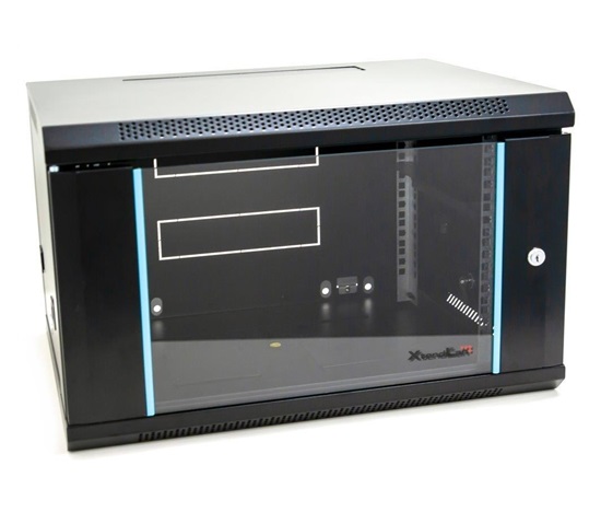 XtendLan 19" nástěnný rozvaděč 6U 600x450, nosnost 60 kg, skleněné dveře, svařovaný, černý