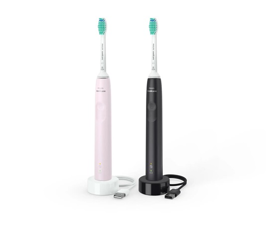 Philips HX3675/15 Sonicare elektrický zubní kartáček, sonický, časovač, tlakový senzor, 2 kusy, růžová a černá