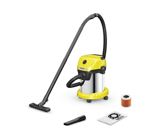 Karcher WD 3 S víceúčelový vysavač, 1000 W, nádoba 17 l, mokré i suché vysávání, skládaný filtr, funkce fukaru