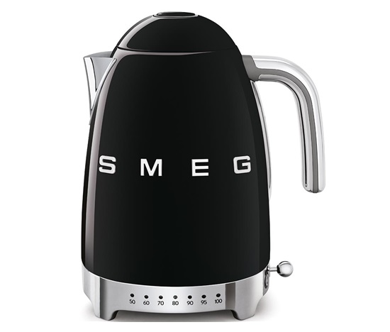 Smeg KLF04BLEU rychlovarná konvice, 1,7 l (7 šálků), 2400 W, styl 50. let, řízení teploty, 7 programů, černá