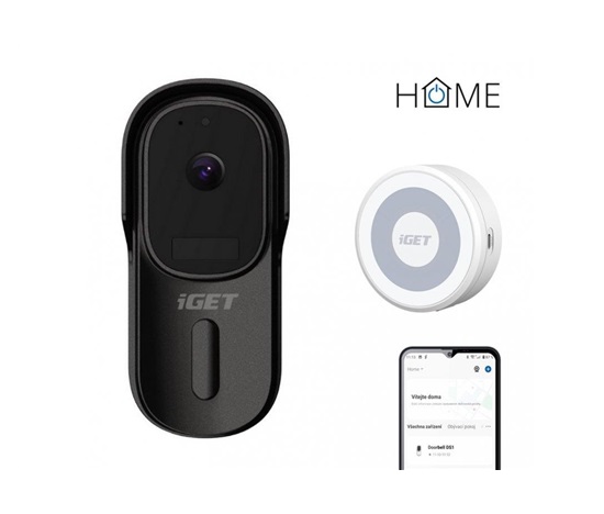 iGET HOME Doorbell DS1 Black + Chime CHS1 White