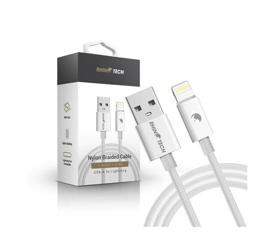 RhinoTech kabel s nylonovým opletem USB-C na Lightning 27W 1M bílá