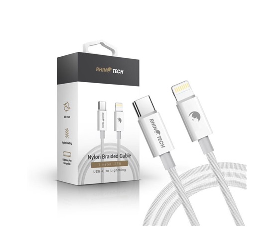 RhinoTech kabel s nylonovým opletem USB-A na Lightning 2,4A 1M bílá