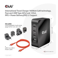 Club3D cestovní nabíječka 140W GaN technologie, 3xUSB-C, 1xUSB-A, PPS + PD 3.1 Support