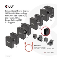 Club3D cestovní nabíječka 140W GaN technologie, 3xUSB-C, 1xUSB-A, PPS + PD 3.1 Support