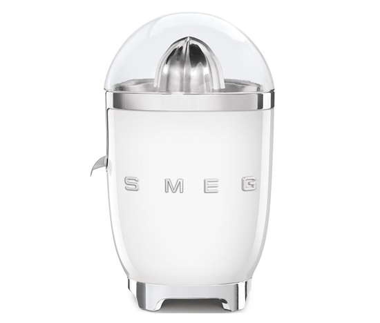 Smeg CJF11WHEU citrusový odšťavňovač, 70 W, manuální tlak, univerzální kužel z nerezové oceli, bílý