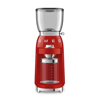 Smeg CGF11RDEU mlýnek na kávu, 150 W, nastavitelná hrubost, nerezový mlýnek, nádoba z tritanu, červený