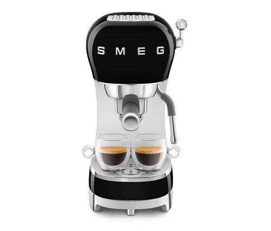 Smeg ECF02BLEU kávovar na espresso, pákový, 1350 W, 15 bar, termoblok, pasivní ohřívač šálků, černý