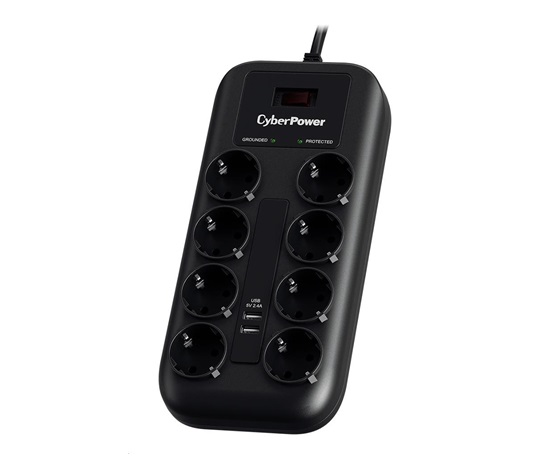 BAZAR - CyberPower Surge Buster™ 8 zásuvek, 2xUSB, 1.8m, German, New - Poškozený obal (Komplet)
