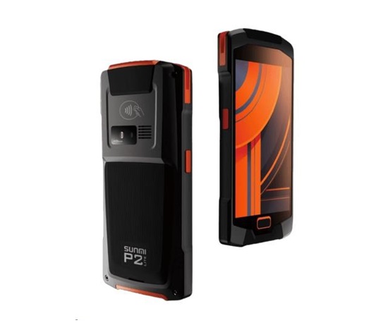 Sunmi P2 lite, 1D, USB, BT (BLE), Wi-Fi, 4G, NFC, GPS, black, anthracite, orange, Android