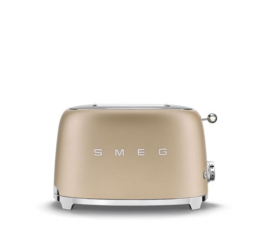 Smeg TSF01CHMEU toustovač / topinkovač, 2 toasty, 6 úrovní opékání, zásuvka na drobky, styl. 50. let, matně zlatá