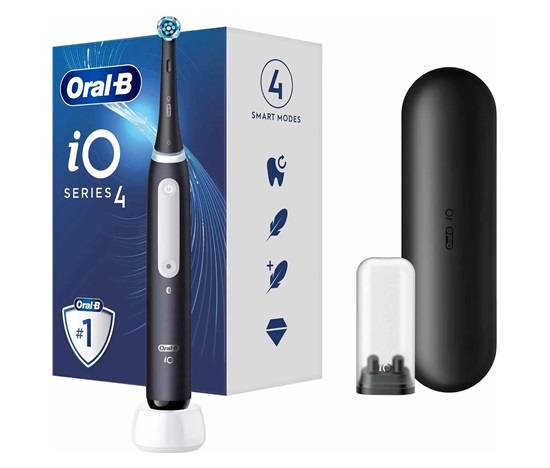 Oral-B iO Series 4 Matt Black elektrický zubní kartáček, magnetický, časovač, tlakový senzor, mobilní aplikace, černý