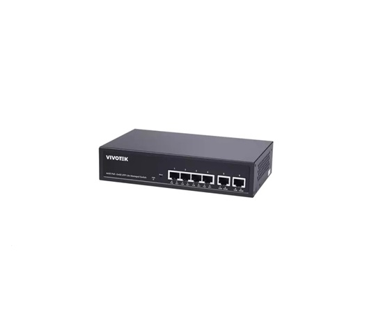 Vivotek PoE switch AW-GEL-065A-060, 4xGE PoE(802.3af/at, PoE budget 60W), 2xGbE RJ-45, extend-mode až 250m(PoE@10Mbps)