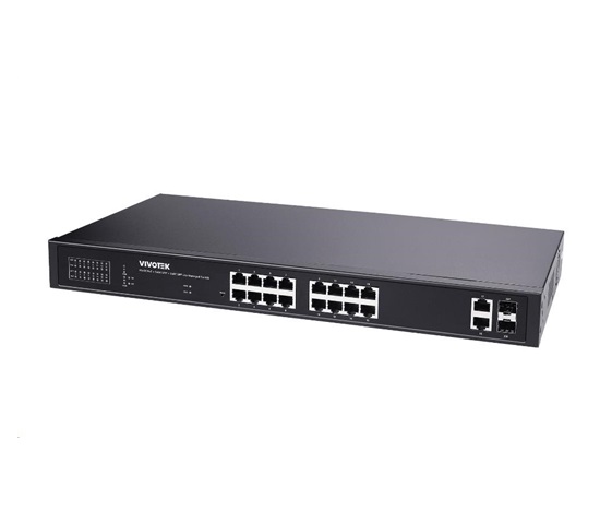 Vivotek PoE switch AW-GEL-205A-260, 16xGE PoE(802.3af/at/bt, PoE budget 260W), 2xGbE RJ-45, 2xSFP 100M/1G slot