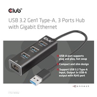 Club3D Rozbočovač, USB-A 3.2 Gen1 na 3x USB 3.1, Gigabit Ethernet