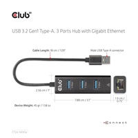 Club3D Rozbočovač, USB-A 3.2 Gen1 na 3x USB 3.1, Gigabit Ethernet