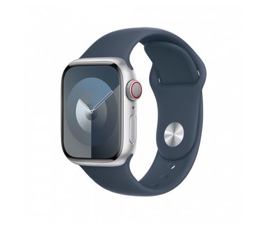 APPLE Watch Series 9 GPS + Cellular 45mm Silver Aluminium Case with Storm Blue Sport Band - S/M
