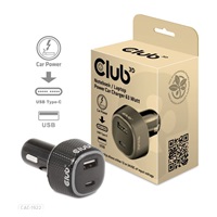 Club3D Auto nabíječka pro Notebooky 63W, 2 porty (USB-A + USB-C)