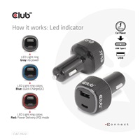 Club3D Auto nabíječka pro Notebooky 63W, 2 porty (USB-A + USB-C)