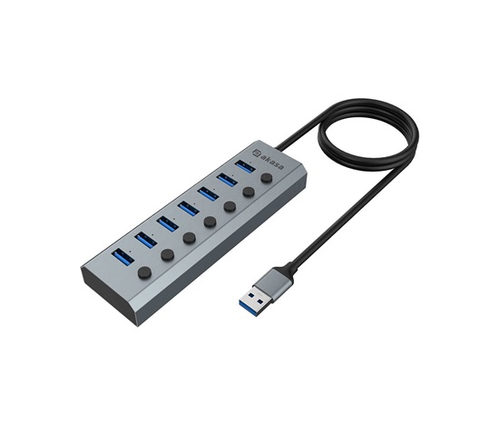 AKASA Hub 7 v 1, USB-A 3.2 Gen 1, šedá