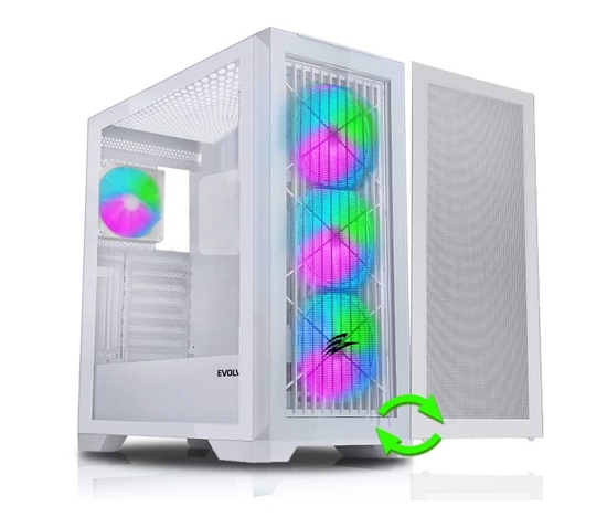 EVOLVEO Ptero Q2W+, 2x čelní panel - sklo /mřížka, case ATX, bílá, 4x ARGB Ventilátor