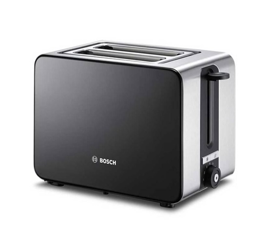 Bosch TAT7203 topinkovač, 1050 W, stupně opékání, tlačítko STOP, přihrádka na drobky, černý / nerez