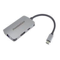 PREMIUMCORD Adaptér USB-C na HDMI + RJ45 + PD adaptér, hliníkové pouzdro