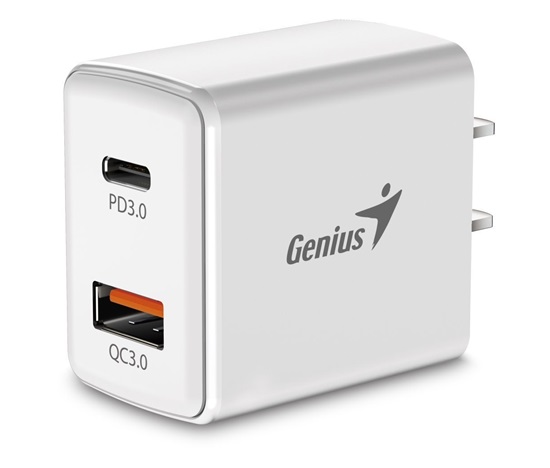 GENIUS nabíječka PD-20AC, 20W, rychlé nabíjení, USB-C PD3.0, USB-A QC3.0, bílá