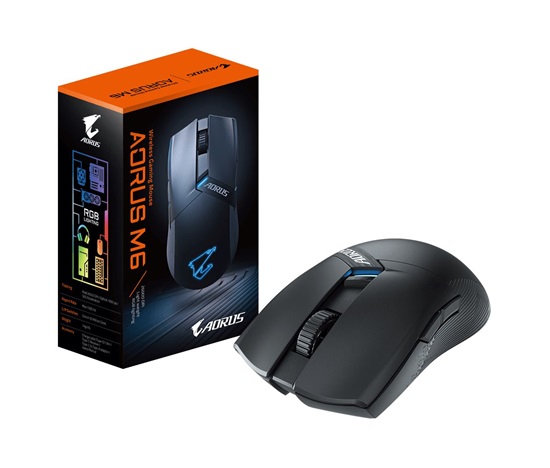 GIGABYTE Herní myš Aorus M6, Bezdrátová 2.4GHz, USB-C, černá