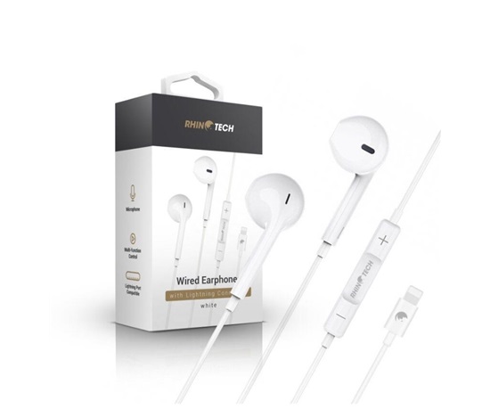 RhinoTech drátová sluchátka s Lightning konektorem bílá