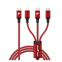RhinoTech nabíjecí a datový kabel 3v1 USB-C (MicroUSB + Lightning + USB-C) 40W 1,2m červená