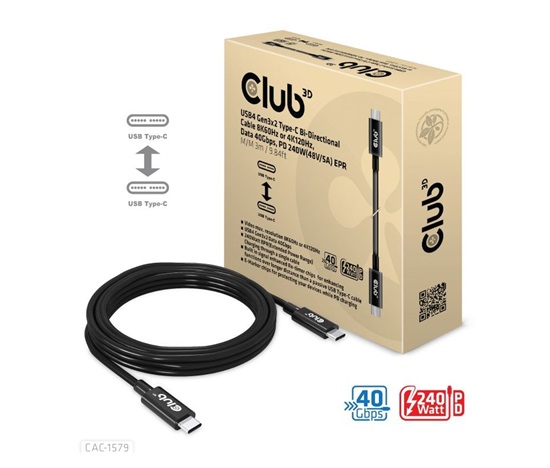 Club3D Kabel USB4 Gen3x2 Typ C 8K60Hz UHD Power Delivery 240W, (M/M), 300cm