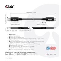 Club3D Kabel USB4 Gen3x2 Typ C 8K60Hz UHD, 40Gbps, Power Delivery 240W, (M/M), 300cm