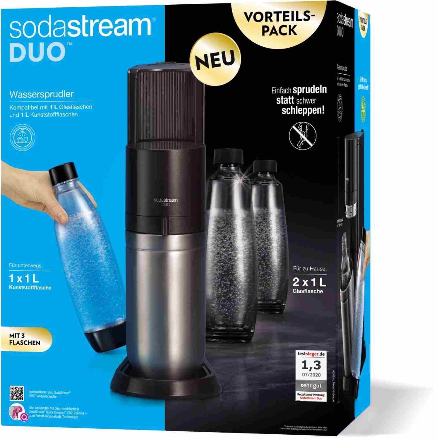 SodaStream Duo Titan | Promo-Pack černý láhve, eD bombička láhev, s 2 system výrobník 1 CO2, skleněné plastová sody