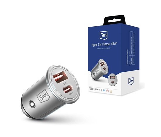 3mk nabíječka do auta - Hyper Car Charger 45W, 1x USB + 1x USB-C (PD)