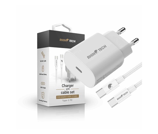 RhinoTech 25W PD nabíjecí adaptér s kabelem USB-C na USB-C 60W 1M bílá