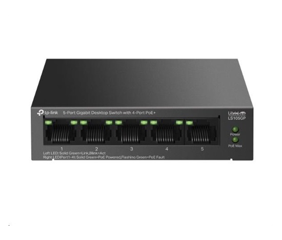 TP-Link LiteWave switch LS105GP (5xGbE, 4xPoE+, 65W, fanless)