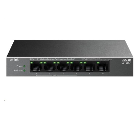 TP-Link LiteWave switch LS106LP (6x100Mb/s, 4xPoE, 41W, fanless)