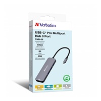 VERBATIM Hub USB-C Pro Multiport 8 Port, 3x USB 3.2, 1x USB-C, 2xHDMI, microSD/SD, šedá