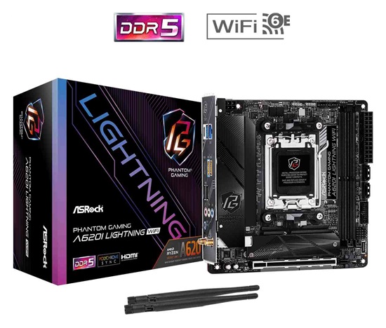 ASRock MB Sc AM5 A620I LIGHTNING WIFI, AMD A620, 2xDDR5, 1xHDMI, Mini-ITX