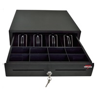 Virtuos pokladní zásuvka S-410C - s kabelem, pořadač 4/8, 9-24V, černá