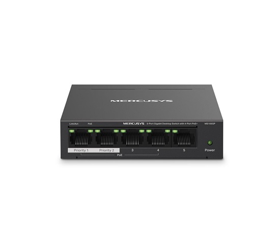 MERCUSYS switch MS105GP (5xGbE,4xPoE+,65W,fanless)