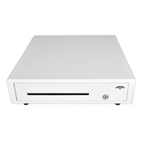 Virtuos pokladní zásuvka C420D - s kabelem, kovové držáky, 9-24V, bílá