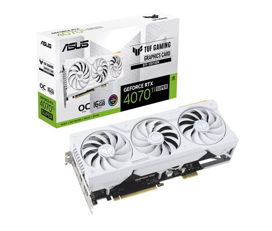 ASUS VGA NVIDIA GeForce RTX 4070 Ti SUPER TUF GAMING BTF WHITE OC 16G, 16G GDDR6X, 3xDP, 2xHDMI