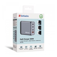 VERBATIM GaN Nabíječka do sítě GNC-200, 200W, 3x USB-C, 1x USB