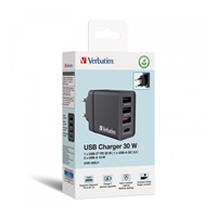 VERBATIM Univerzální adaptér nabíječka CHR-30EU2, 30W, 1x USB-C, 3x USB černá