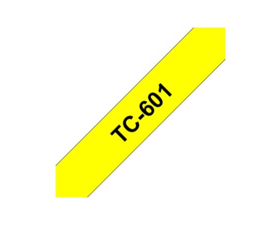 BROTHER Originální pásková kazeta pro tisk štítků Brother TC601 – černý tisk na žlutém podkladu, šířka 12 mm