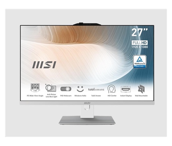 MSI AiO Modern AM272P 12M-810XEU, Intel i7-1255U, 27" FHD, 8GB, 512 GB SSD, Intel Iris Xe, no OS, White