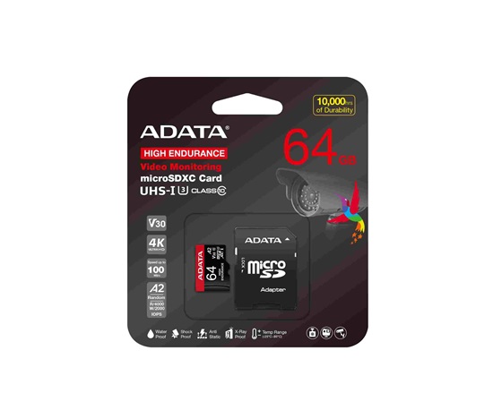 ADATA MicroSDXC karta 64GB High Endurance UHS-I C10 V30 A2 (R:100/W:80 MB/s) + SD adaptér